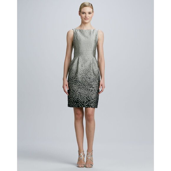 Carmen Marc Valvo Jacquard Dress Size 12 Ombre-Effect Shading Rose Design - Picture 10 of 10